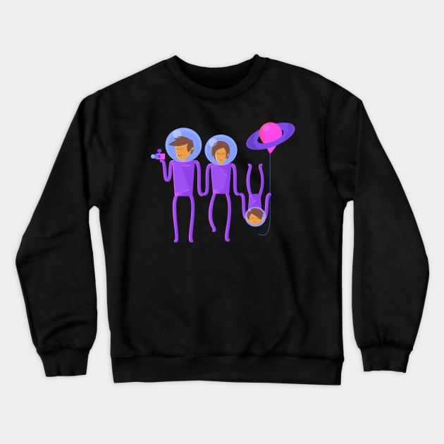 illustration of a family of tourists in outer space Crewneck Sweatshirt by pencildog